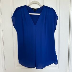 INC International Concepts Royal Blue V-Neck Chiffon Blouse-like new